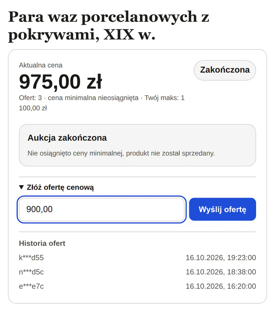 Widżet z otwartym polem Złóż ofertę cenową i wpisaną kwotą 900 zł.