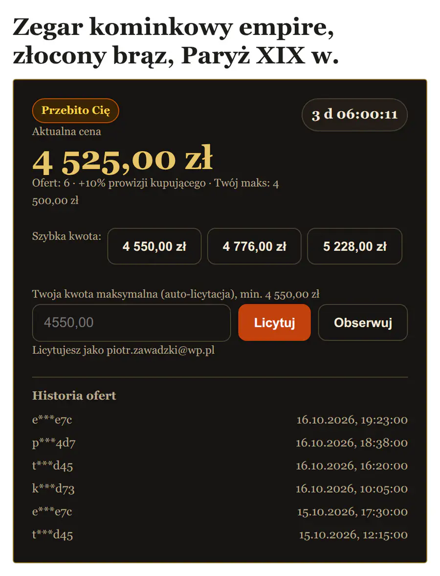 Widżet w układzie C z napisem +10% prowizji kupującego przy cenie 4 525 zł.